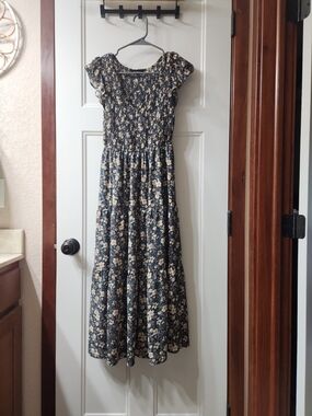 Blu Pepper Teal Floral Maxi Dress - S